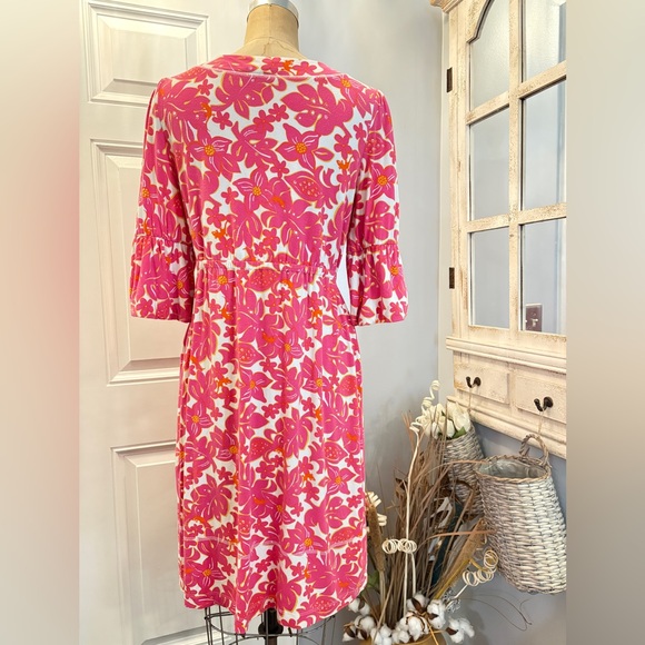 Lilly Pulitzer Pink and White Floral Long Sleeve MIDI Dress Small Quiet Luxury - Picture 3 of 5